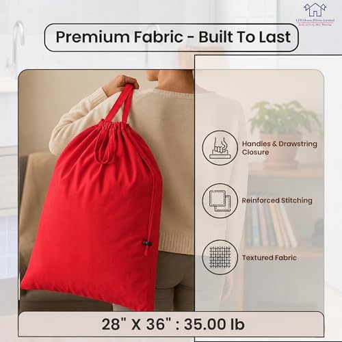 LFH Home Cotton Rich Large Premium Canvas Laundry Bag, Heavy Duty Washable Laundry Hamper with Drawstring & Handles, Multi-Use Clothes Storage for Home, Travel & College, 28"x36" (Pack of 6) - Red - Image 3