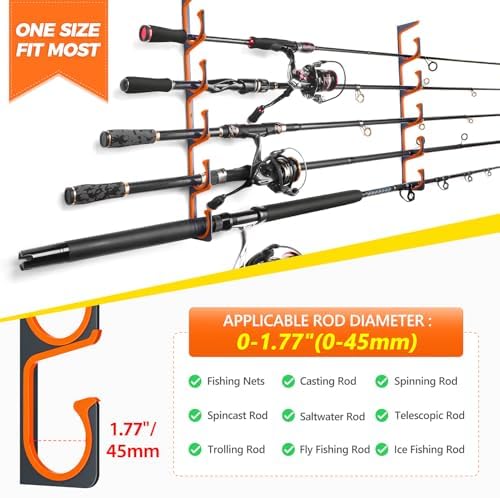 PLUSINNO H5 Horizontal Fishing Rod/Pole Holders for Garage, Wall Ceiling Mounted Fishing Rod Holder, Aviation Aluminum Fishing rod rack Holds up to 5/10/20 Rod or Combos Fishing Gear and Gifts for Men - Image 7