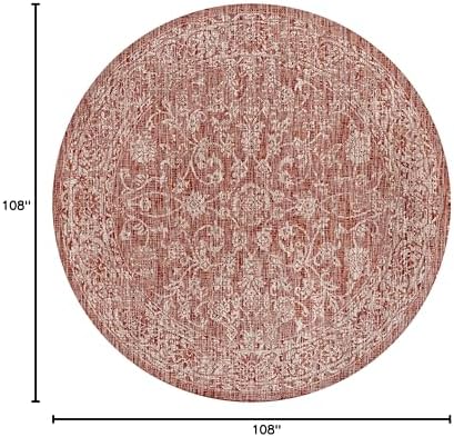 JONATHAN Y Weave Floral Indoor Outdoor Round Area Rug 9 Ft Red/Taupe, Tela Bohemian Textured for Backyard, Patio, Porch, Easy-Cleaning, High Traffic, Pet-Friendly, Non-Shedding (SMB100A-9R) - Image 2