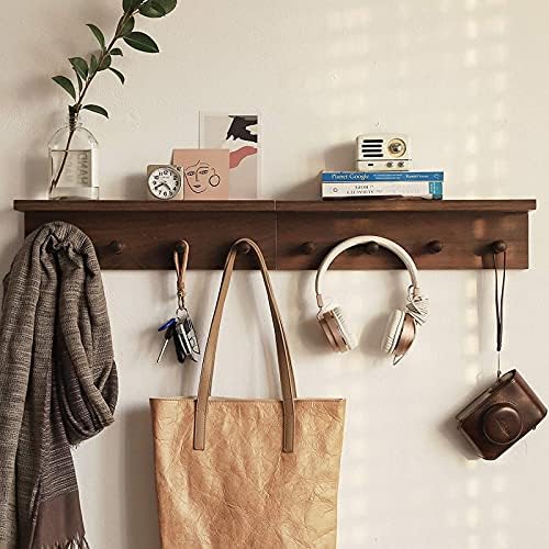 Entryway Coat Rack Hooks with Shelf, Sturdy Wooden Floating WallOrganizer Shelf with 4 Hooks siutable for Entrance, Mudroom, Kitchen, Bathroom,.etc(2pc-Walnut Finish) - Image 2