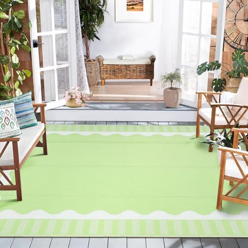 Garvee 9x12 Outdoor Rug, Scalloped Border Waterproof Camping Rugs, Green - Image 2