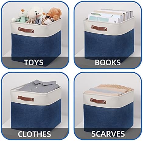Temary Blue Storage Baskets for Shelves 13 Inch Cube Storage Bins 4Pack Fabric Cubes Basket with Handles for Organizing Shelf Baskets for Home Office Closet (White&Blue) - Image 5