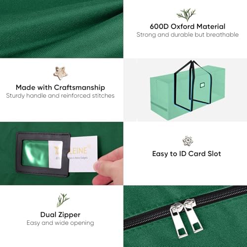 BALEINE 7.5 ft Christmas Tree Storage Bag, Heavy Duty 900D Oxford Fabric with Reinforced Handles and Dual Zippers Wide Opening, Extra Large Storage Container (Green) (Pack of 2) - Image 3