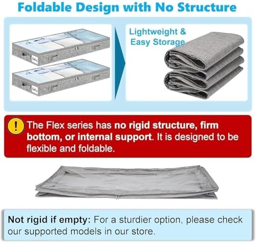 3 Inch Low Profile Under Bed Storage Drawer 4 Pack, Lightweight Underbed Clothes Storage Container Bins With NO STURCTURE, Shallow Storage Bag for Dorm & Home, With Clear Lids & Water-Resistant Fabric - Image 5