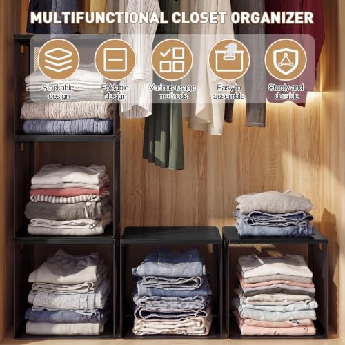 AceOrbit 3 Pcs Stackable Closet Storage Bins 12"x12"x12" Black - Image 3