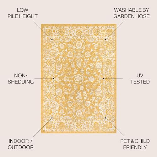 JONATHAN Y Weave Floral Indoor Outdoor Area Rug 9X12 Yellow/Cream, Tela Bohemian Textured for Backyard, Patio, Porch, Easy-Cleaning, High Traffic, Pet-Friendly, Non-Shedding (SMB100E-9) - Image 3