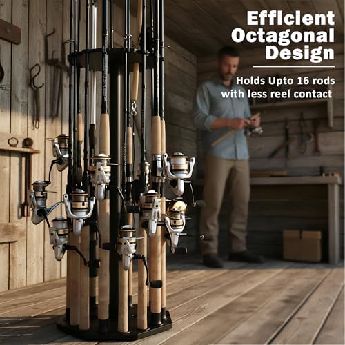 Rush Creek Creations 16-Rod Round Fishing Rod Holder for Garage, Tackle Box - Image 2