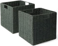 Set of 2 Hand-Woven Paper Rope Wicker Baskets, Storage Basket, Foldable Cube Storage Bins, Green Storage Cubes, Square Baskets for Organizing Shelves, 12x12x12in by WickerStorageBaskets