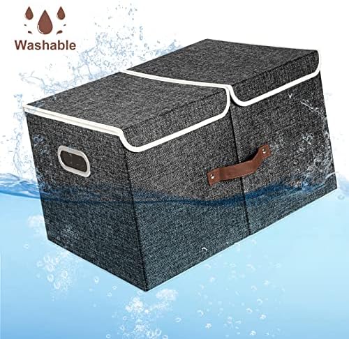 TYEERS Extra Large Collapsible Storage Bins with Lids and Compartments, Washable, Fabric Storage Boxes, 21.7x13x11.8 inches, 2 Pack, Black - Image 5