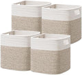 Dreamcountry 11 Inch Cube Storage Bins, Storage Cubes with Handles, 4 Pack Cotton Rope Basket for Shelves, Cube Storage Organizer forToys, Book, Clothes, Home, Office, Nursery, White/Brown by Dreamcountry