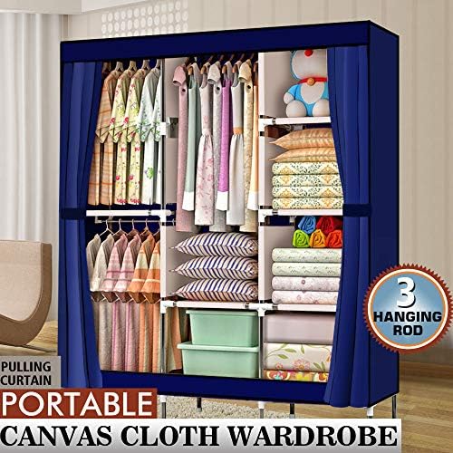 Knocbel Portable Closets Freestanding Closet Organzier Clothes Garment Rack with Storage Shelves & 3 Hanging Rods, 49.2" W x 17" D x 70.9" H Blue - Image 3