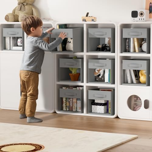 DIMJ Storage Cubes, 12 Pack Cube Storage Bin, Foldable Cube Organizer Storage Bins with Window, Closet Storage Bins with Handle, 11 x 11 inch for Clothes, Toys, Books (Grey) - Image 4