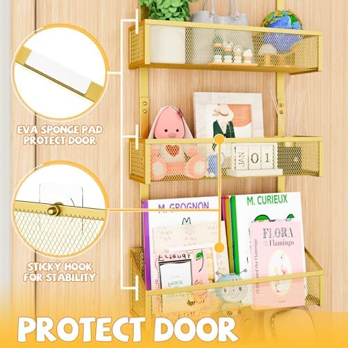 Kaiferty Over The Door Hooks Organizer, Coat Rack Over The Door Storage Hanger Towel Rack, Back of Door Storage Organizer for Bathroom,Bedroom,Kitchen,Office (Gold, 4-Tier) - Image 4