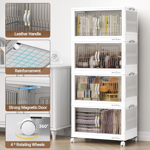 BROVIEW 320Qt Stackable Storage Bins with Lid for Home Dorm, 4Pack White - Image 3
