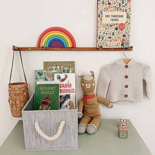 EZOWare Set of 3 Large Fabric Storage Bins Basket with Cotton Rope Handle, Collapsible Cube Container Box for Nursery, Kids, Closet, and More (Gray) - Image 7