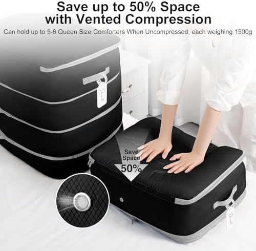 Comforter Storage Bag - 130L Large Capacity Blanket Storage Bags 4-Layer Ultra Space Saving Self Compression Organizer, Washable Compression Bags for Storage Comforter Blanket, 4-Pack, Black - Image 3