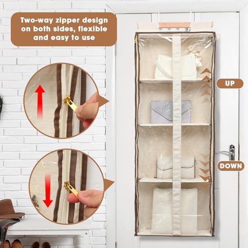 Silkfly 2 Pack Hanging Purse Organizer for Closet Clear Handbag Storage Hanger with Zipper Holder over The Door Wardrobe Tote Bag Storage Holder for Bedrooms Living Room - Image 5