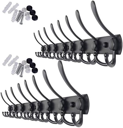 WEBI Coat Rack Wall Mount Long, 8 Tri Hooks for Hanging, 30 Inch Hook Rail, Hanger for Clothes, Jackets, Hats, Black, 2 Packs by WEBI