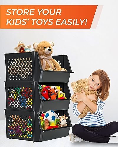 XLarge Stackable Storage Bins Open Front for Pantry Storage, 3 Pack - Black - Image 6