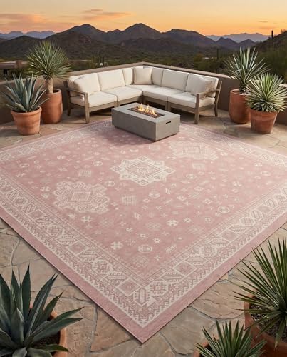 Rugs.com - Outdoor Aztec Rug – 13 Ft Square Pink Indoor/Outdoor Rug Washable Stain-Resistant Flatweave for Patios, Decks, and Porches - Image 7