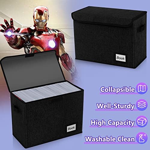 10 Pack Comic Book Storage Box 15.8" X 7.8" X 11.8", Collapsible Holds 160-180 Comic Book Organizer Heavy Duty Bin Container Holder Shelf (Black) - Image 5