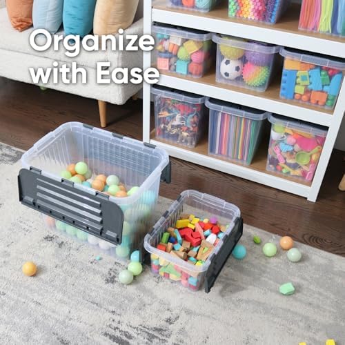 Superio Storage Box with Hinged Lids, Plastic Container Bins for Organizing with Attached Lid, Stackable Crates, BPA Free, Organizers for Home, 17 Quart (Clear with Grey Lids, 15"x10"x10.25") - Image 5