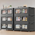 BROVIEW 450Gal Storage Bins, 1800Qt Extra Large Stackable Storage Box with Lids & Wheels - Heavy Duty Collapsible Plastic Cabinets, Open Front Door for Sundries in Home & Office, Black 6 Pack by BROVIEW-EnjoytheArtofLife