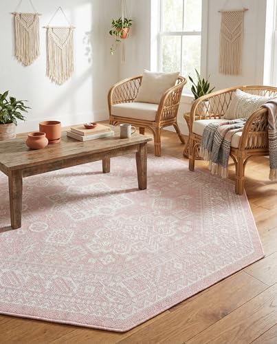 Rugs.com - Outdoor Aztec Rug – 5 Ft Octagon Pink Indoor/Outdoor Rug – Weather Resistant Flatweave for Patios, Decks, and Porches - Image 5