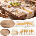 6 Sets Boho Placemat Table Runner Napkin Rings, Yellow, 12x72 by Gandeer