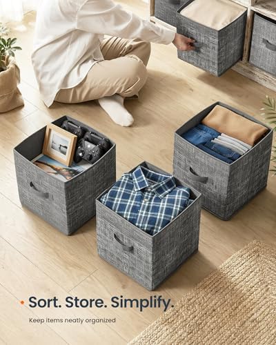 SONGMICS HOME Foldable Storage Cubes Set of 10, Fabric Shelf Organizer Bins with Handles, Closet Storage Boxes for Clothes, 13.2 x 13.2 x 13.2 Inches, Gray - Image 4