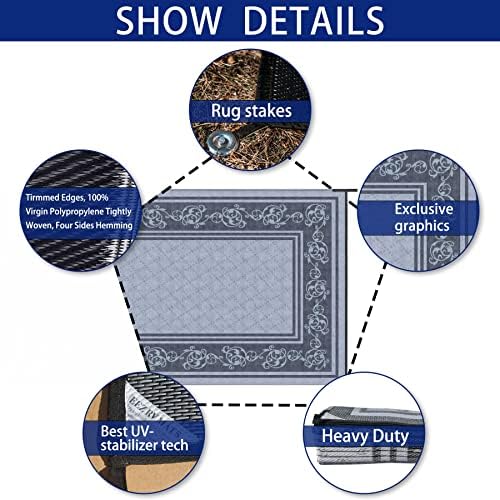 EEZ RV Products 9x18VG Heavy Duty Reversible/Durable Outdoor Patio/RVing Mats(9ft x18ft Vine Grey) Come with Large Storage Bag & 6 Sets of Stakes and Washer - Image 4