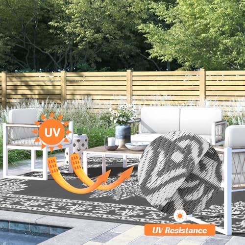 Yamaziot 8x10Ft Outdoor Rug Waterproof Plastic Straw Patio Rug, Dark Gray - Image 3