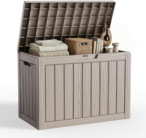 Vixzen 55 Gallon Deck Boxes Outdoor Waterproof, Lockable Resin Storage Box with lid for Furniture Cushions, Weatherproof Containers Outside Storage Boxes for Garden Patio Pool Tools(Grey, 50 Gallon) by Vixzen