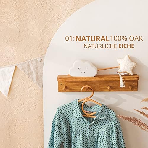 Solid Oak Wall Mounted Coat Rack – Wooden Wall Mounted Coat shelf with 4 Pegs for Entryway, Bathroom, Bedroom or Kids Room – Rustic Wall Hanging Entryway Organizer for Coats and Towels - Made in EU - Image 2