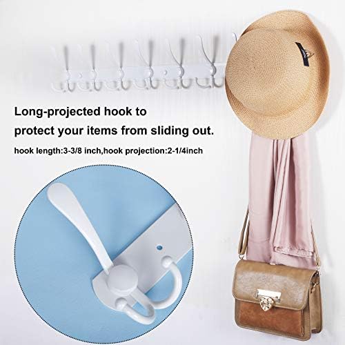 WEBI Coat Rack Wall Mount long,8 Tri Hooks for Hanging,30 inch Hook Rack Rail,Coat Hanger Wall Mounted for Clothes,Jacket,Hats,White - Image 3