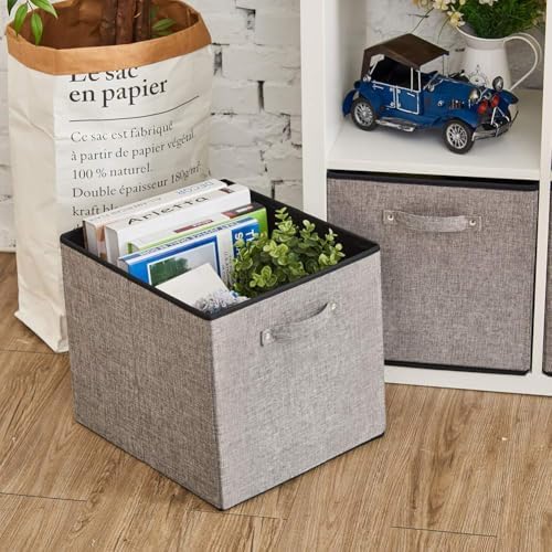 Foldable Storage Bin [set of 4] Fabric Organizer Container Cube Basket with Handles, 13 x 15 x 13 inch (Gray) - Image 6