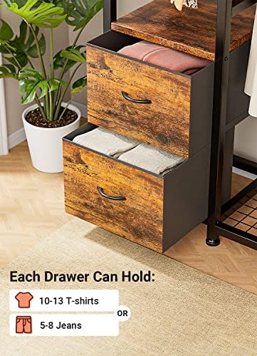 Lulive Clothes Rack with 2 Rods, Shelves, Drawers & Hooks, Garment Rack - Image 3