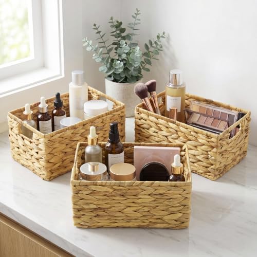 Suzile 3 Pack Wicker Storage Baskets, Water Hyacinth, M by Suzile