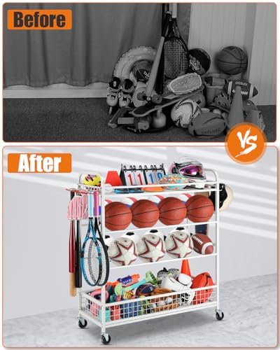 EXTCCT Garage Sports Equipment Organizer - Rolling Ball Storage with Wheels - Image 6