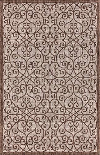 Eyely Filigree Weave Area Rug 8X10 Taupe/Espresso, Indoor Outdoor Rug - Image 3
