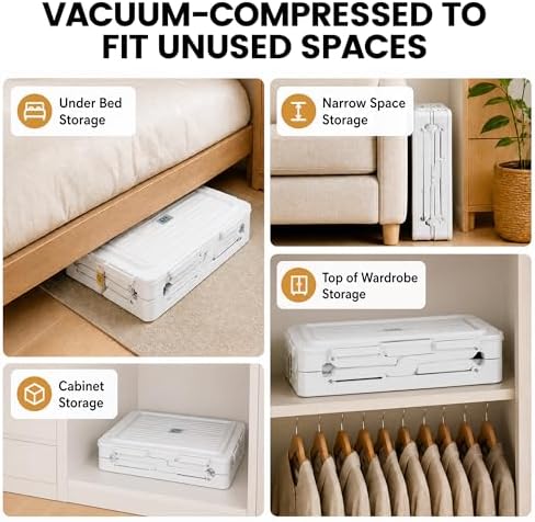 Storage Bags for Clothing, 14.8-Gallon Collapsible Vacuum Storage Boxes with Lids, Stackable Storage Bins for Blankets, Comforters, Bedding, and Underbed Storage, White (1-Pack) - Image 7