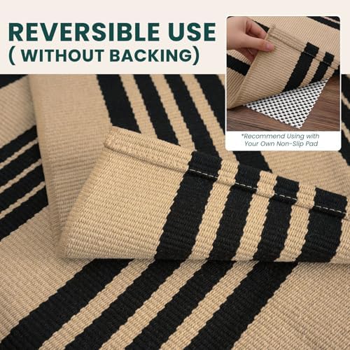 KOZYFLY Brown and Black Rug 5x7 ft Area Rug Woven Washable Striped Rugs - Image 4