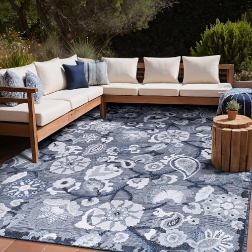 Luul Home Floral Indoor Outdoor Rugs 9x12 Large Area Rug for Living Room, Patio Decor, Kitchen, and Entryway Rug, Washable Stain Resistant Outside Carpet Navy 9 x 12 - Image 7
