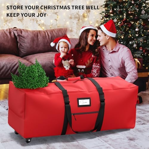 Rolling Christmas Tree Storage Bag, Fits Up to 9 ft Artificial Xmas Disassembled Trees. Extra Large Storage Container with Wheels and Handles. Against Dust and Moisture.(Red) - Image 6