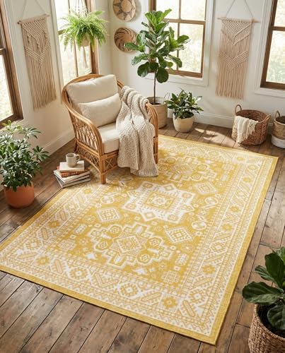 Rugs.com - Outdoor Aztec Rug – 6' 1 x 9' Yellow Indoor/Outdoor Rug – Weather-Resistant Flatweave for Patios, Decks, and Porches - Image 5