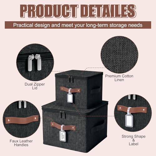 6 Pack Fabric Closet Storage Bins with Lids, 15×10×10 in, Black - Image 3