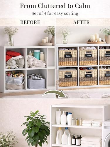 10.5 Inch Cube Storage Bin, 4 Pack Wicker Storage Baskets, Natural - Image 6