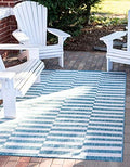 Unique Loom Outdoor Striped Collection Area Rug - Striped (5' 1" x 8' Rectangle, Light Aqua/Ivory) by UniqueLoom