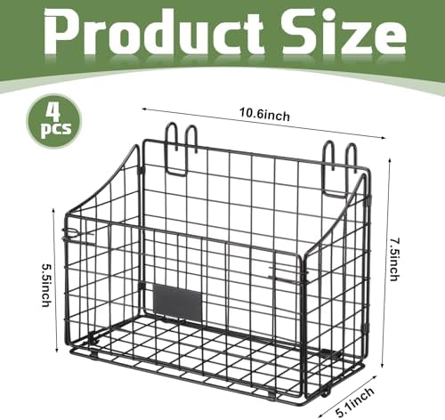 Blulu 4 Pcs Grid Wall Baskets, Wire with Hooks for Hanging, 11 x 8 x 6 Inch - Image 2