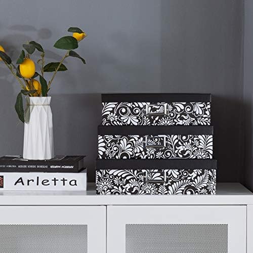 Soul & Lane - Black and White Floral Storage Boxes with Lids, Set of 3 - Image 2